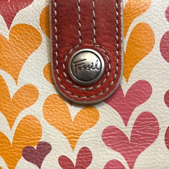 Fossil Red Wallet. Pink & Orange Hearts. Lining Pink Polka Dot. Leather. Rare - Picture 4 of 14